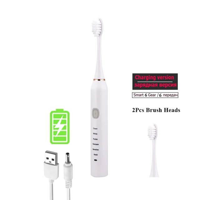 Sonic Electric Toothbrush for Adults Kid 6 Mode Smart Timer Whitening Tooth Brushes IPX7 Waterproof USB Charger Replaceable Head Charger Version 2