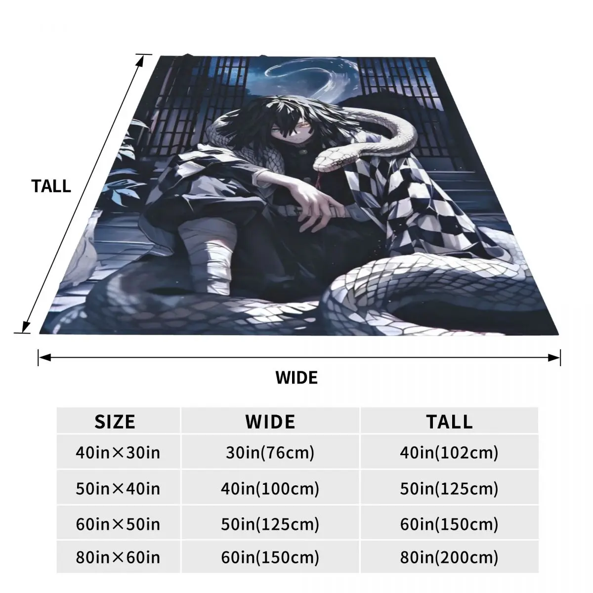 Serpent Hashira Obanai Iguro Fleece Blanket Anime Demon Slayer Funny Throw Blanket for Home 150*125cm Rug Piece 5