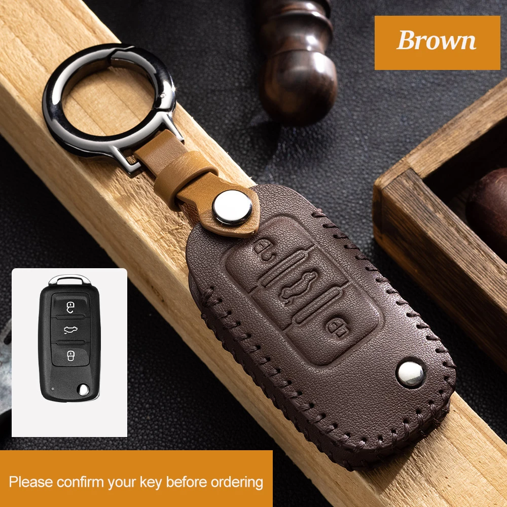 

Genuine Leather Car Key Case Cover Fob Shell for VW Volkswagen Polo Tiguan Passat Golf Jetta Lavida Skoda Octavia