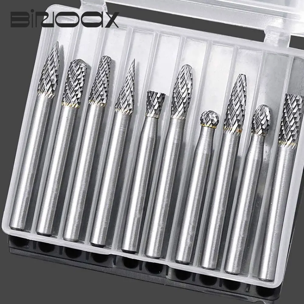 Rotary Burr 10pcs Tungsten Carbide Burrs Set 3/6MM Shank Double Cut Solid Carbide for Die Grinder Drill