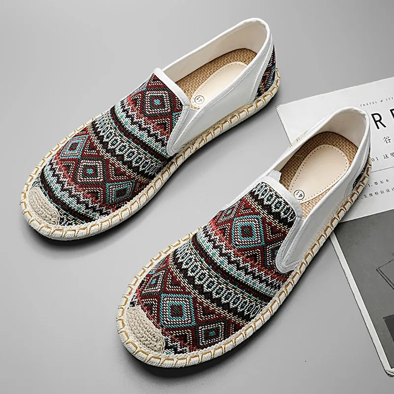 

Classic Ethnic Stylish Summer White Men Fisherman Shoes Low-cut Breathable Linen Open Shoes Men Casual Flats Men's Loafers 2022