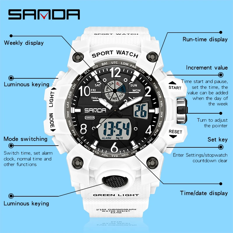 SANDA 3306 New Youth Sports Trend Korean Electric watch Men's Creative Personality Wristwatch