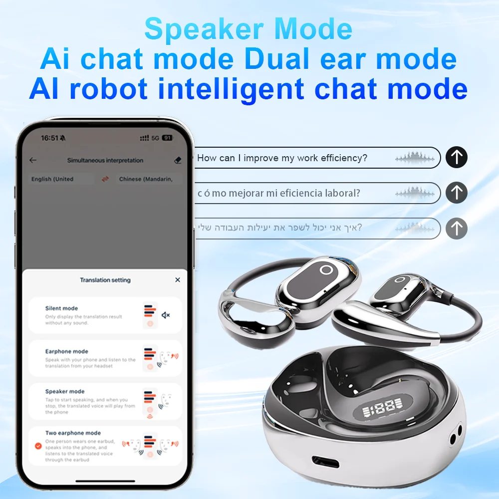 Wireless Earbuds Translator Earbuds Voice Translator Language Translator Wireless Translation Earbuds for 138 Languages