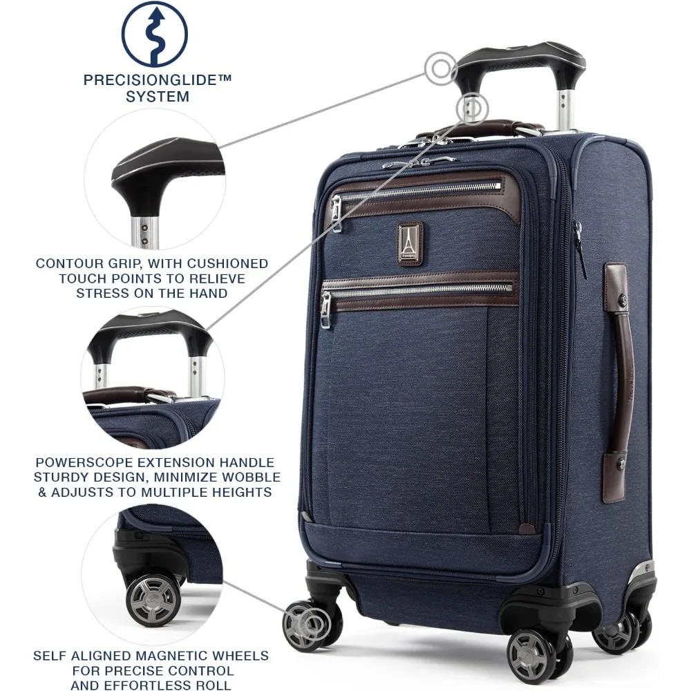 Platinum Elite Softside Expandable Carry on Luggage, 8 Wheel Spinner Suitcase, USB Port, Suiter, Men and Women, True Navy Blue 2
