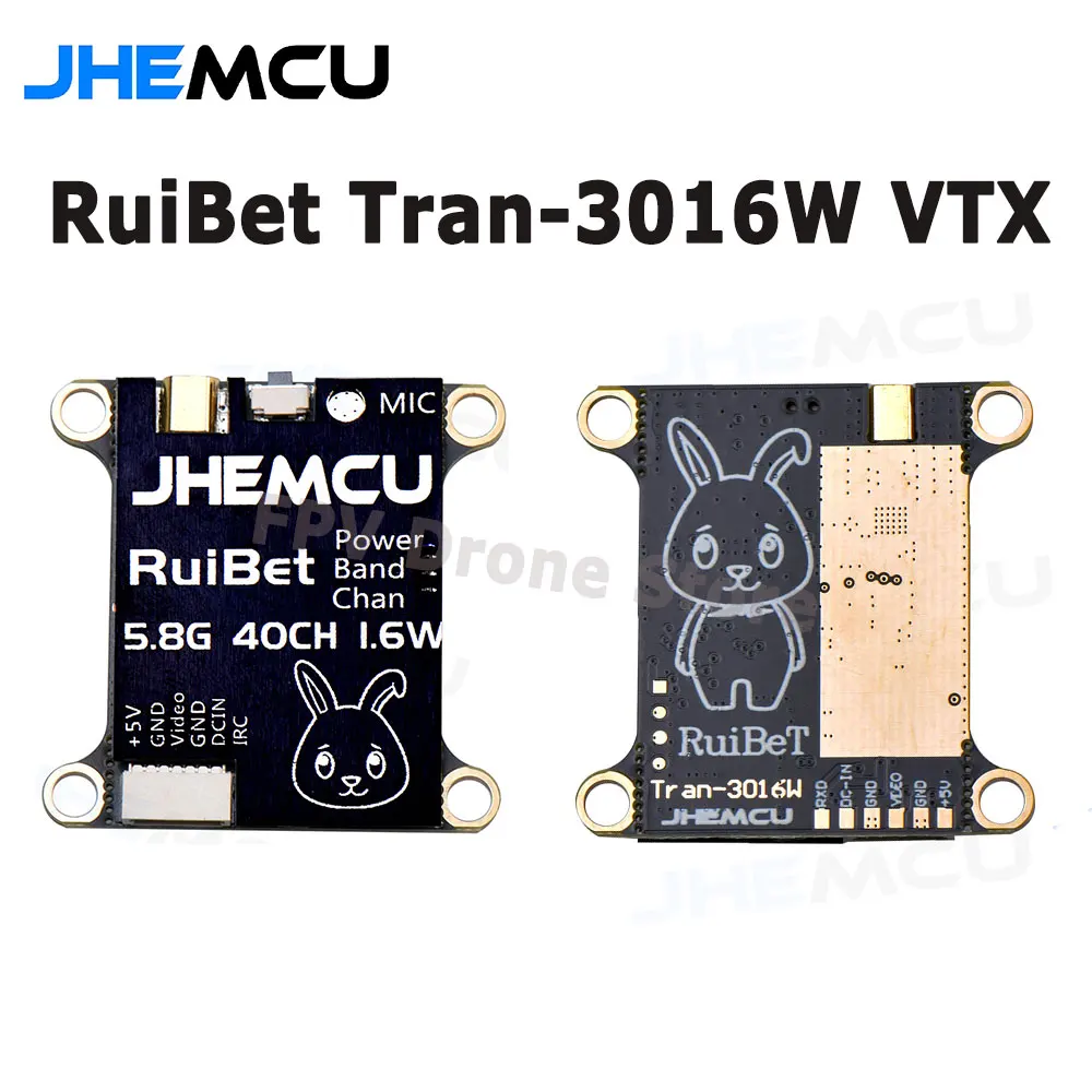 

JHEMCU RuiBet Tran-3016W VTX 5.8GHZ 40CH PIT/25MW/200/400/800/1600MW Switchable VTX 2-6S 30.5X30.5MM For FPV Racing Drone