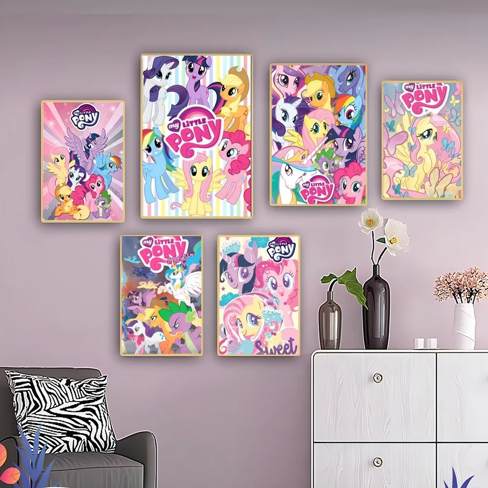 

Anime My Little P-Pony Poster Self-adhesive Art Poster Retro Kraft Paper Sticker DIY Room Bar Cafe Vintage Decorative