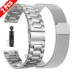 Premium Stainless Steel and Milanese Mesh Watch Strap - Elegant Metal Bracelet Design, Set of 2 - 22mm (Silver)