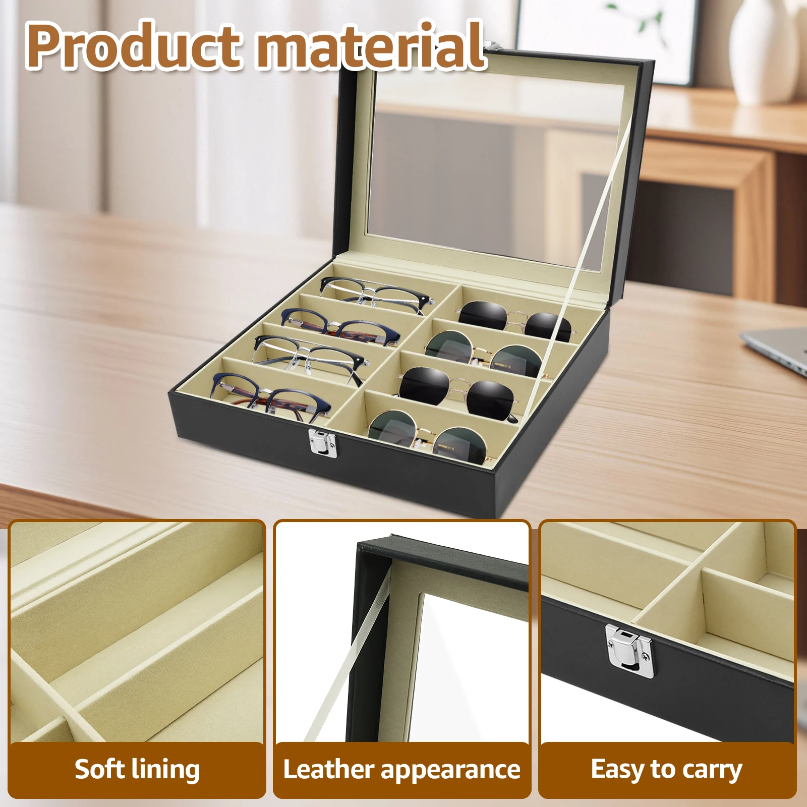 8-Slots PU Leather Glasses Tray Sunglasses Display Case Myopia Eyeglass Organizer Box Men Sunglasses Women Jewelry Display Box