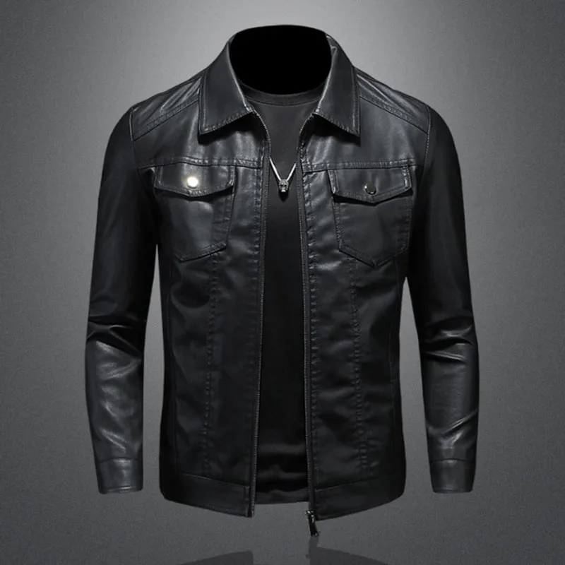 

Men Autumn Fashion Motorcycle Slim Men Lapel Streetwear Baseball Outdoor PU Leather Black Jacket Bomber Casual New Business Coat