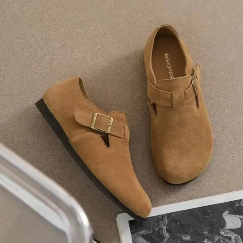 

Genuine Leather New Outdoor Casual Flat Shoes Women's Round Toe Retro Plush Women's Shoes Comfortable Autumn Winter Single Shoes