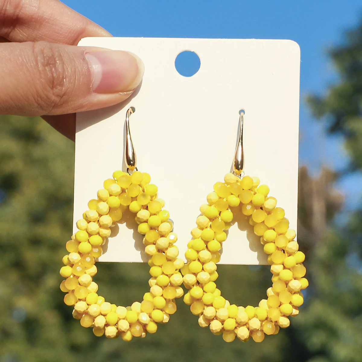 Boho Style Multicolor Water Drop Earrings for Women Elegant Handmade Crystal Beads Hanging Earrings Summer Beach Party Jewelry