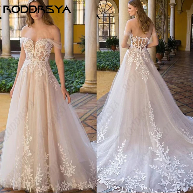 

RODDRSYA Luxury Off Shoulder Wedding Dresses For Women Lace Appliques A-Line Bridal Gowns Sweetheart Backless Vestidos De Novia