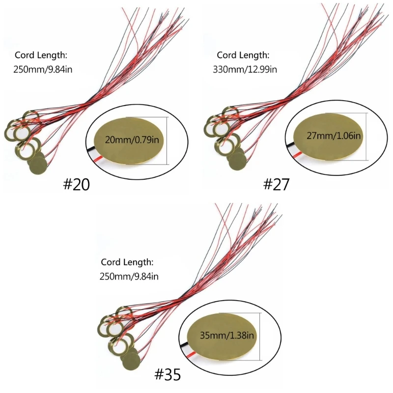 15Pcs 연락처 마이크 트리거 와이어가있는 사운드 센서 세트 기타 드럼 트리거 용으로 미리 배선 된 피에조 디스크 변환기