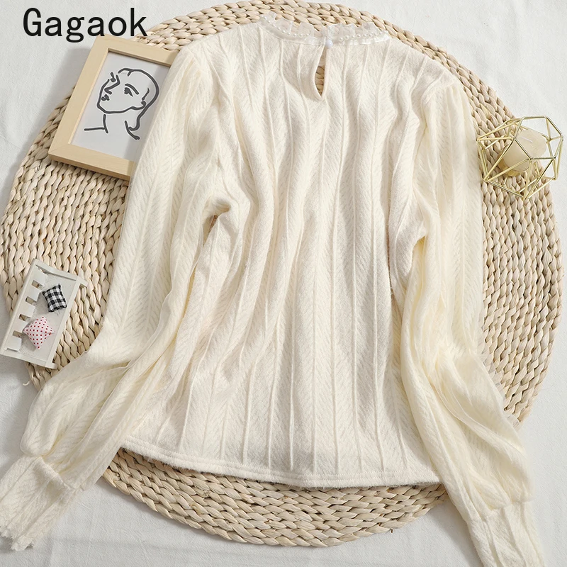 Gagaok шикарная плюс бархатная шлифовальная нижняя рубашка темпераментная вышивка