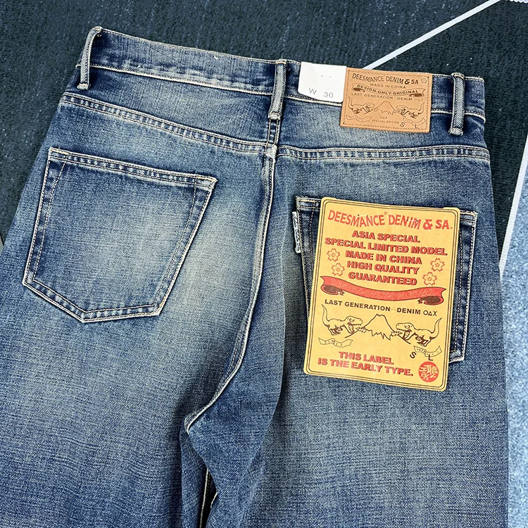 100% Cotton High Quality Patch Washed Denim Jeans for Men Heavyweight Y2K Autumn Winter Dense Tough Loose Tapered Straight Pants 3