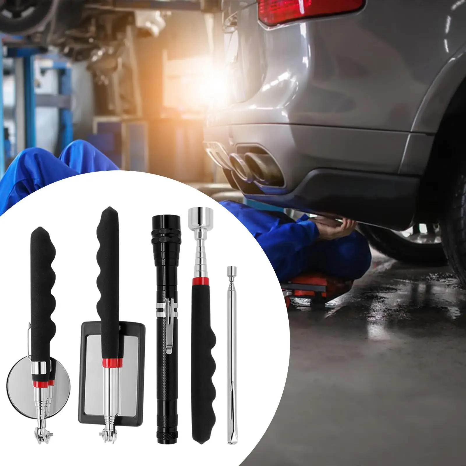 5Pcs Magnetic Telescoping Pick up Tool Kit for Car Repair Extra Viewing Men