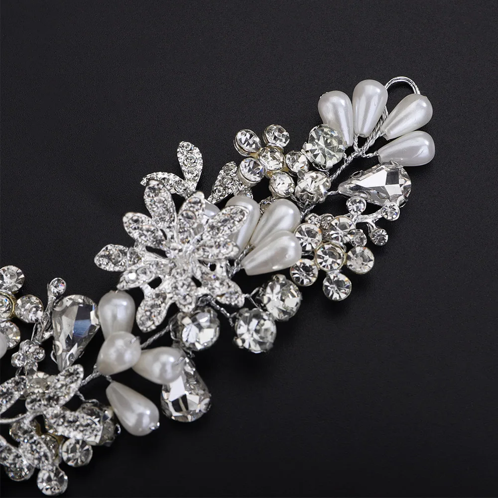 Bridal Hair Accessories Silver Color Rhinestone Bridal Headband Handmade Pearl Party Headpiece Wedding Hair Accessories Women Tiaras Trendy Headdress hair accessories bridal hair accessories