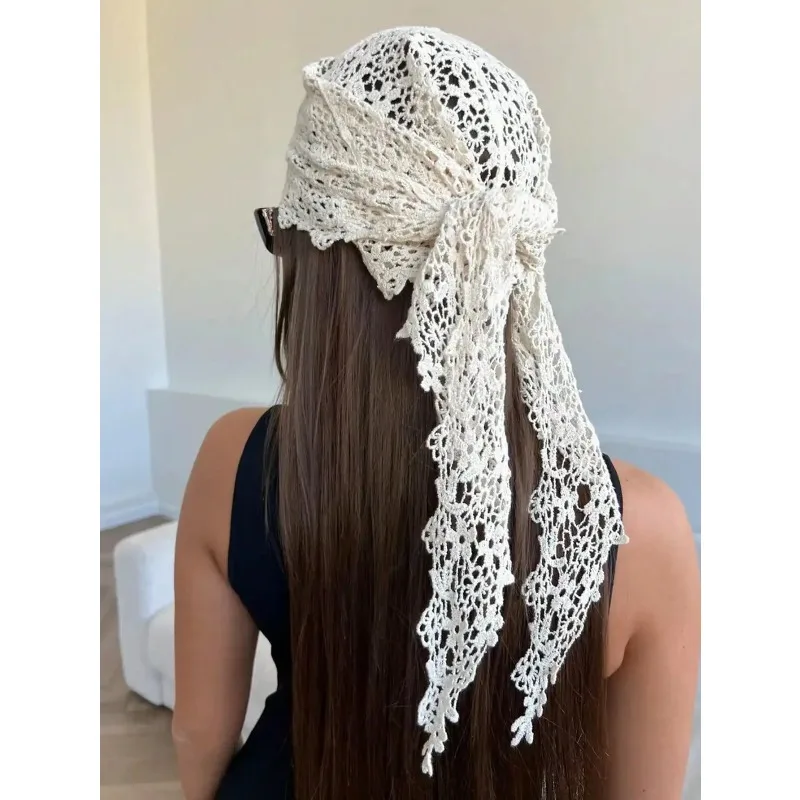 1pc Sweet Girls Floral Lace Scarf Headscarf for women,Suitable For Beach Style Hair Tie, Bandana Summer Outfits Beach Hair Band 2