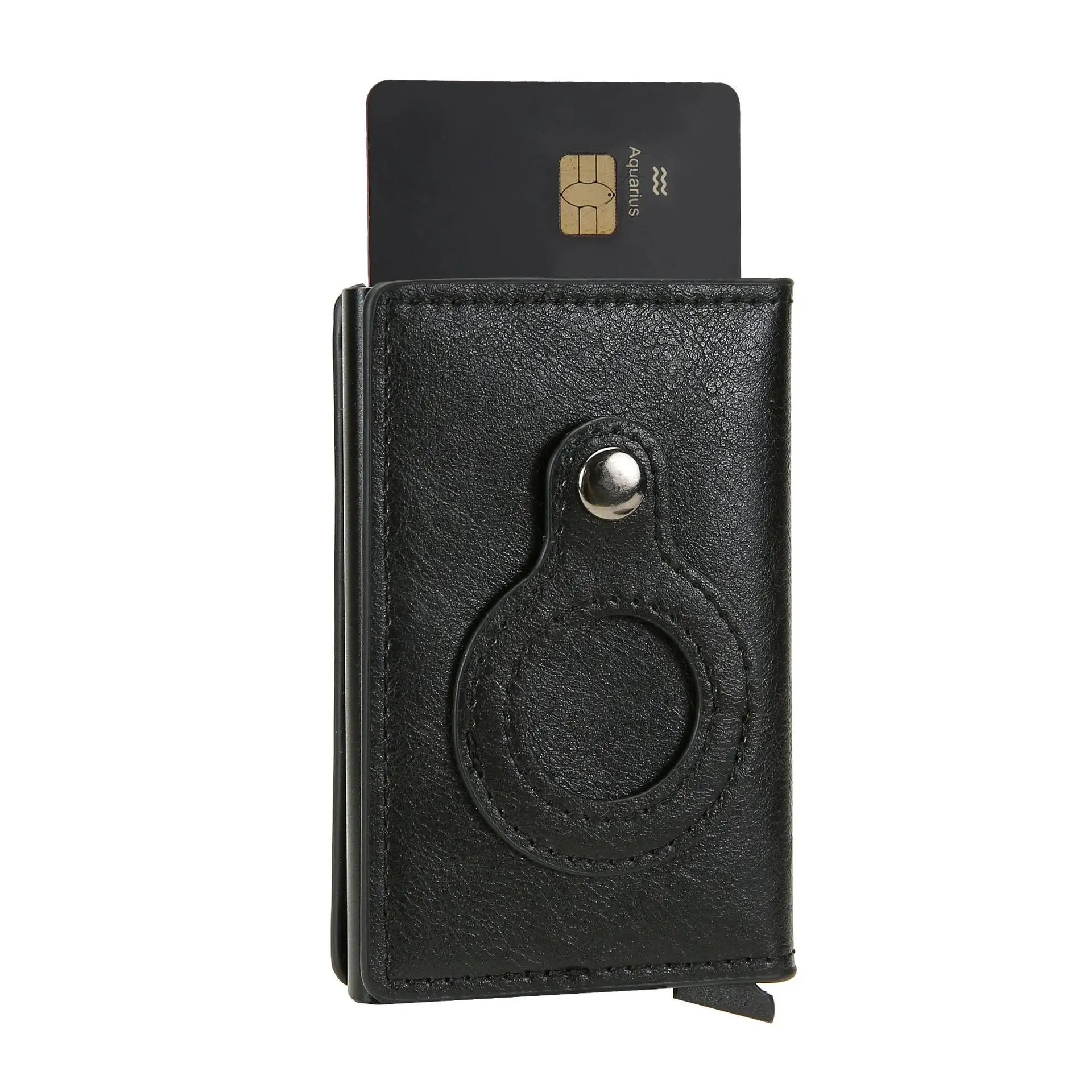 Wallet Leather Case for Airtag Apple AirTags GPS Tracker Men's Air Tag Wallet Money Clip RFID Blocking Credit Card Holder