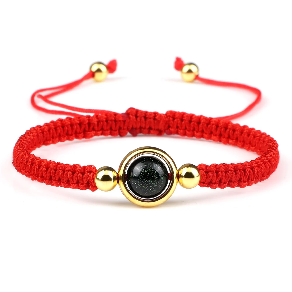 Handmade Braided Red Rope Bracelets Women Men Natural Stone Green