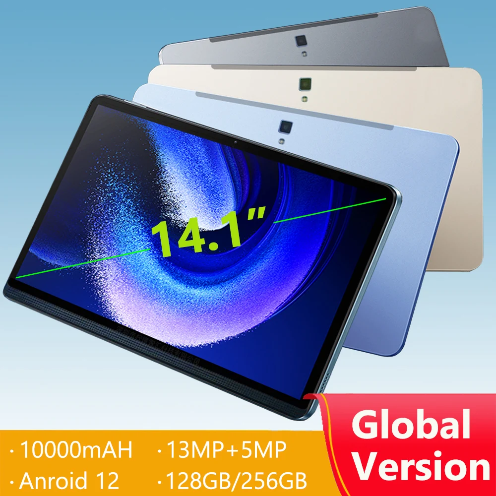 글로벌 버전 14.1 인치 1920x1080 IPS 대형 스크린 태블릿 PC, 4G LET 5 + 13MP 12 + 256GB 5G 와이파이, 2 in 1 태블릿, 14 인치 안드로이드 12