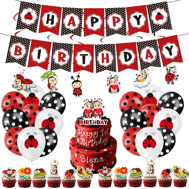 Decoración de fiesta de cumpleaños para niños y niñas, banderines, globos y  adornos para Tartas, rojo y negro, Suppl de feliz cumpleaños 18 - AliExpress