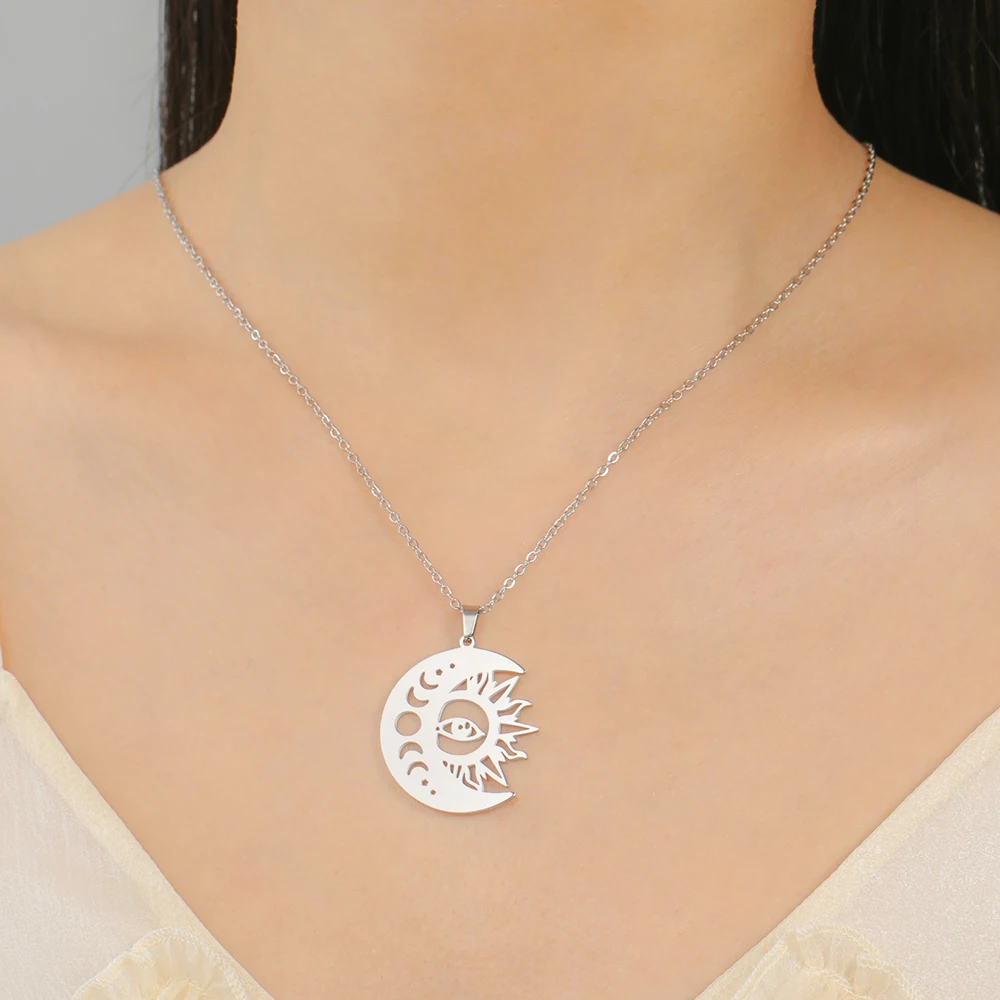 Dawapara Sonnen- und Mondphasen-Halskette, Halbmond-Anhänger, Edelstahl, Schmuck, Valentinstagsgeschenk – Detail 5