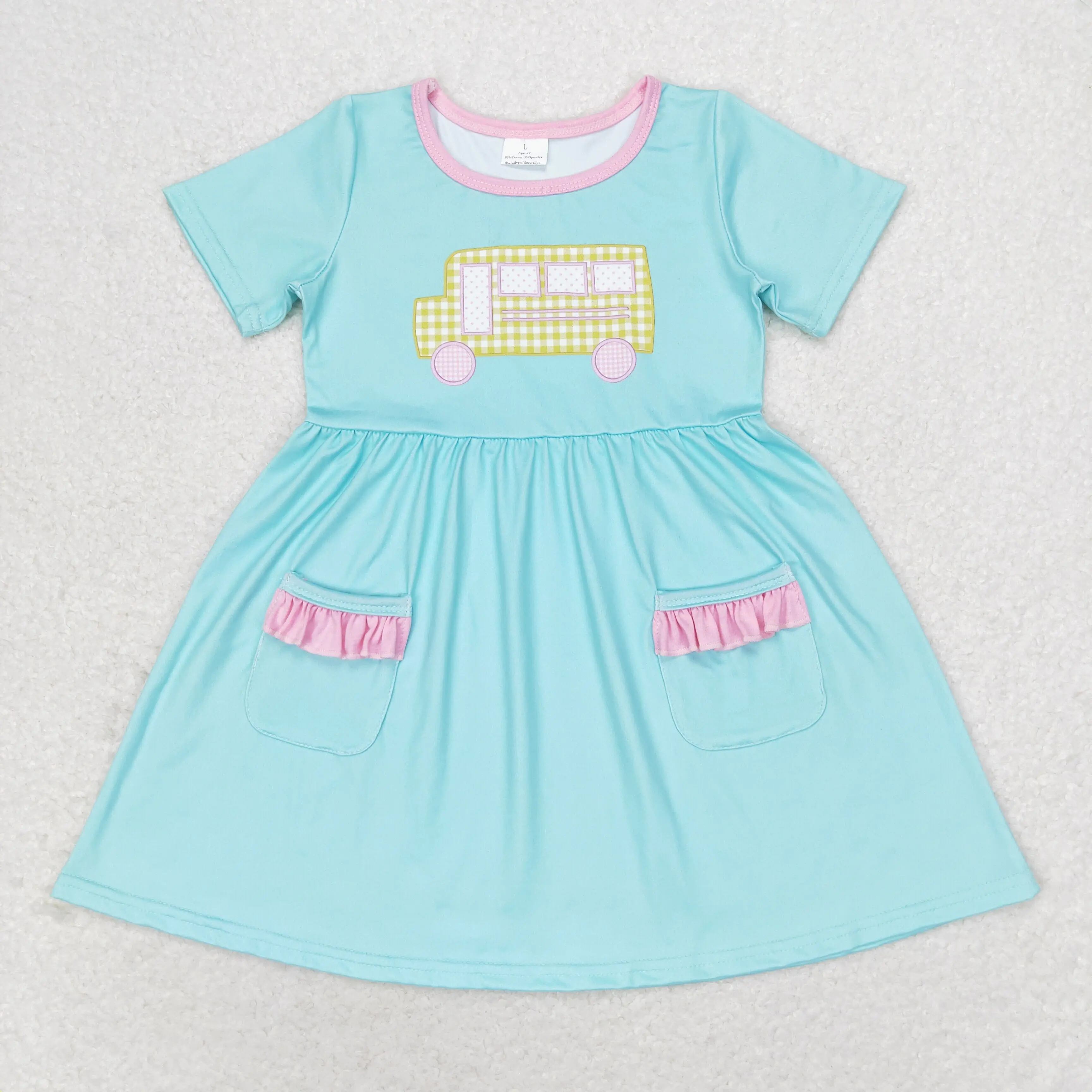 Baby Girl Summer Short Sleeves Dress Boutique Blue Clothes Kids Children Toddler Back To School Knee Length One Piece