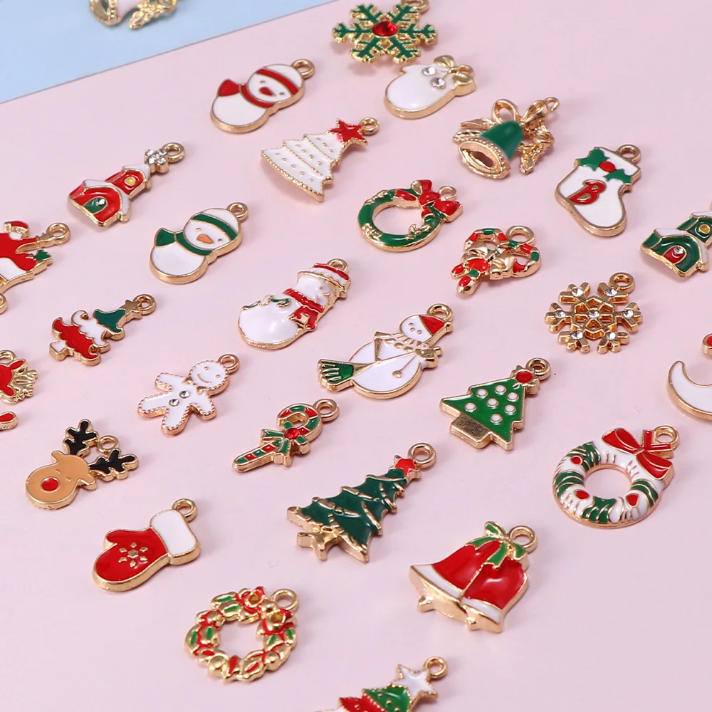 10-80pcs Enamel Christmas Charms Fashion Metal Alloy Xmas Pendant DIY Jewelry Making Accessories Christmas Decoration christmas decorations