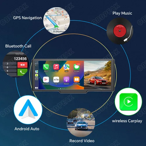 T20 대시캠 카플레이, 안드로이드 자동 GPS 내비게이션, 5G 와이파이 대시보드, Aux 출력 미러 링크, 2.5K 후면 카메라 비디오, 범용 화면 3