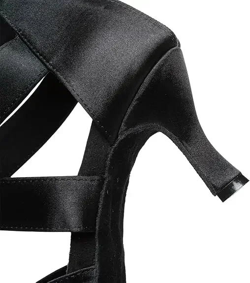 Black Latin Dance Shoes for Women Professional Satin Soft Sole Hight Heel Dancing Ballroom Salsa Tango Boots Show Competition