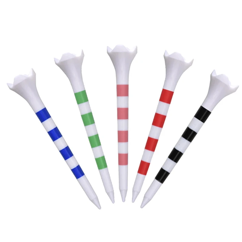 

New 20pcs/Bag Plastics Golf Tees With Red/Black/Blue/Pink/Green Stripe Mark Scale 70/83mm 2 Size Colorfull Golf Ball Holder