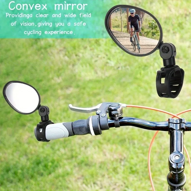 Cycling Rearview Bike Mirrors - Acrylic Convex Oval, 360° Rotatable, Shockproof Handlebar Mount