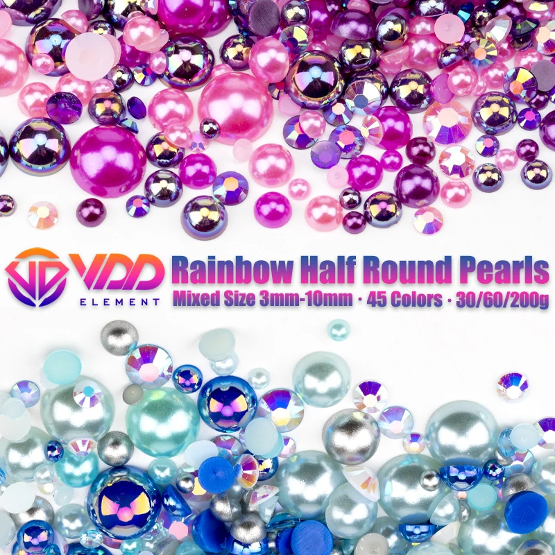 

VDD 10/30g Mix Size ABS Imitation Pearls Half Round Flatback Beads AB Color Resin Rhinestones For Crafts Nail Art DIY Decoration