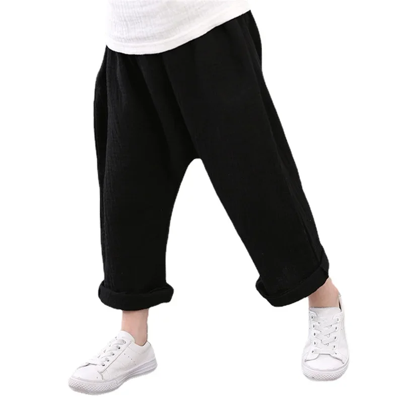 Summer Kids Linen Pants Boys Girls Casual Harem Pleated Breathable