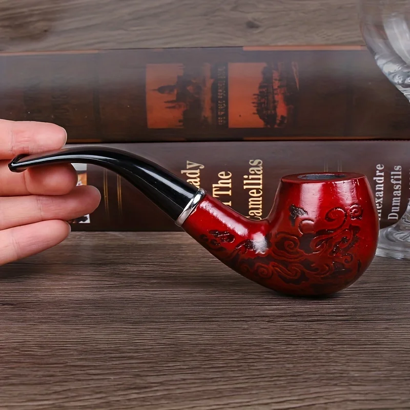 Solid Wood Resin Tobacco Pipe Herb Grinder Smoking Accessories Tobacco Pipe Tobacco Smoking Accessories Herb Smoking Pipe Smoking Pipe Tobacco Grinder Red Black Pattern Carving Smoke Pipe Elbow Roll Filter Cigarette Holder Herb Grinder Smoking Tools