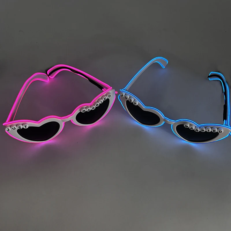 Drahtlose LED-Sonnenbrille, nur verheiratet, Braut-Accessoires, Hochzeit als Honig-Geschenk, Braut und Bräutigam, leuchtende Hochzeits-Herz-Brille – Detail 5