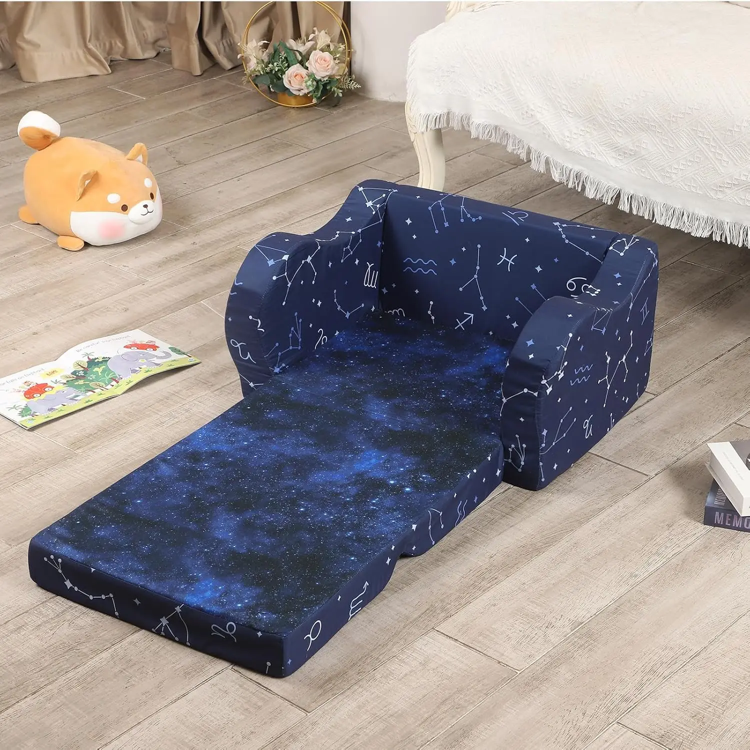 Constellation Kids Sofa, 2-in-1 Kids Couch Fold Out, Convertible Sofa to Bed for Girls and Boys 4
