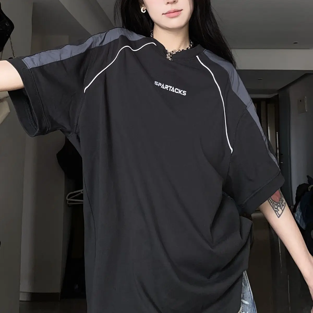 Vintage Black T-shirts Women Oversized Cyber Y2k Korean