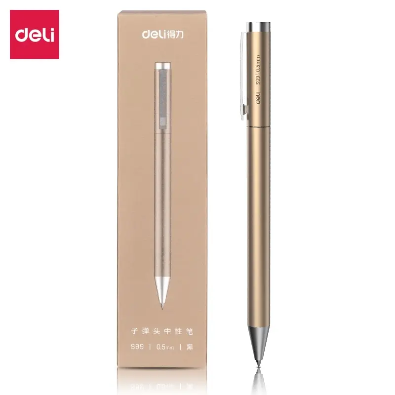 Gel pens Deli Metal Golden Black Ink Signing Writing for Office Student Supplies