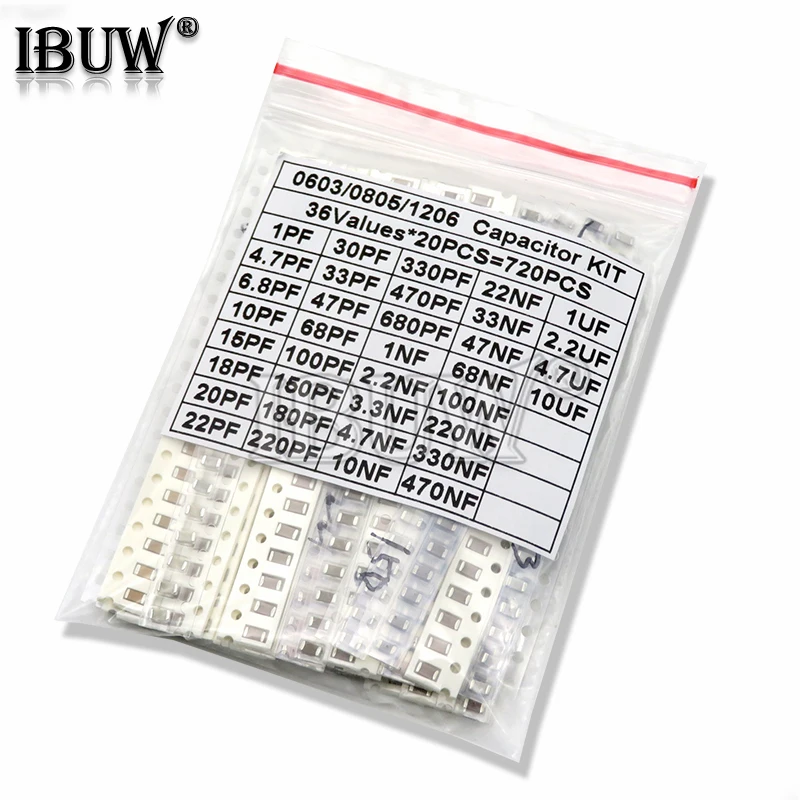 320PCS 720PCS 2500PCS 0603 0805 1206 SMD Capacitor Kit 16/36/50Values 1PF ~ 1UF smd capacitor
