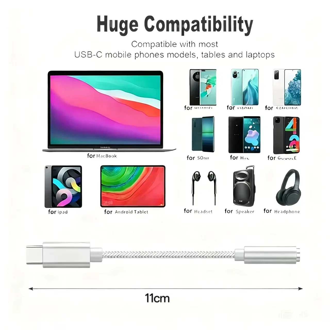 USB Type-C to 3.5mm Aux Audio Adapter Cable Converter