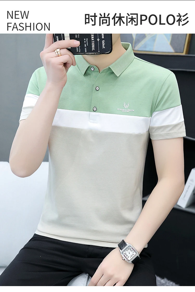 Description Picture 3 of itempolo shirt men 2023 summer new high quality cotton men's Short sleeve Solid color Business casual polo shirt size M-4XL