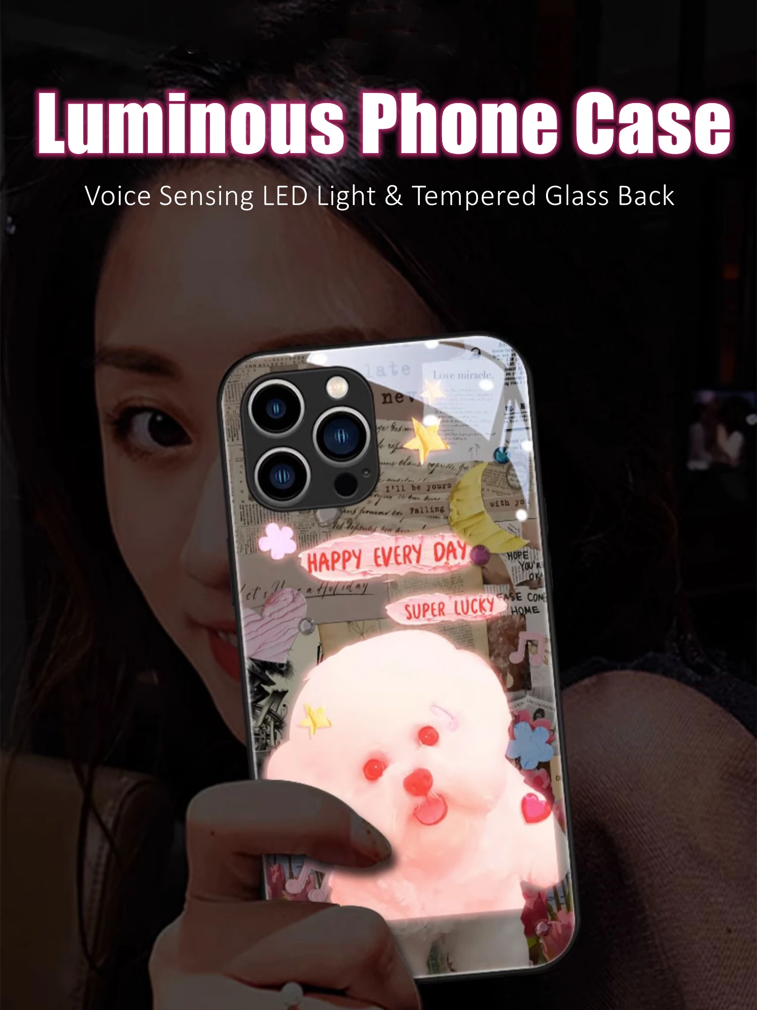 

Dog and Cat LED Light Glowing Luminous Tempered Glass Back Phone Case for Samsung S24 S22 S23 Note 10 20 A14 A54 A73 Plus Ultra