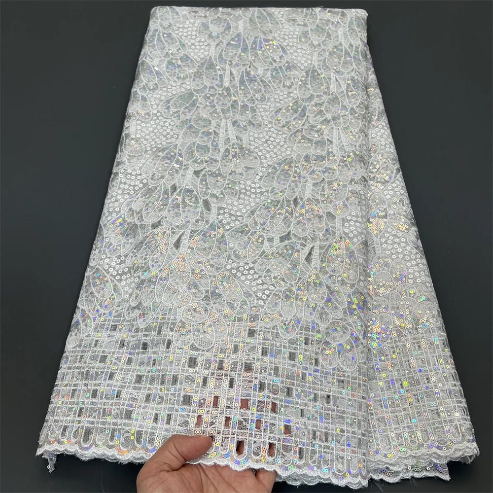 2025 High Quality African Nigerian Lace Fabric Embroidery Tulle Guipure Sequins For Wedding/Bridal Gowns Dress Net Cloth 5 yards 6