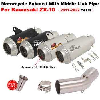 Motorcycle Exhaust Escape System Modifide Muffler Moto With Middle Link Pipe Slip On For Kawasaki Ninja ZX10R ZX 10R 2011 - 2022