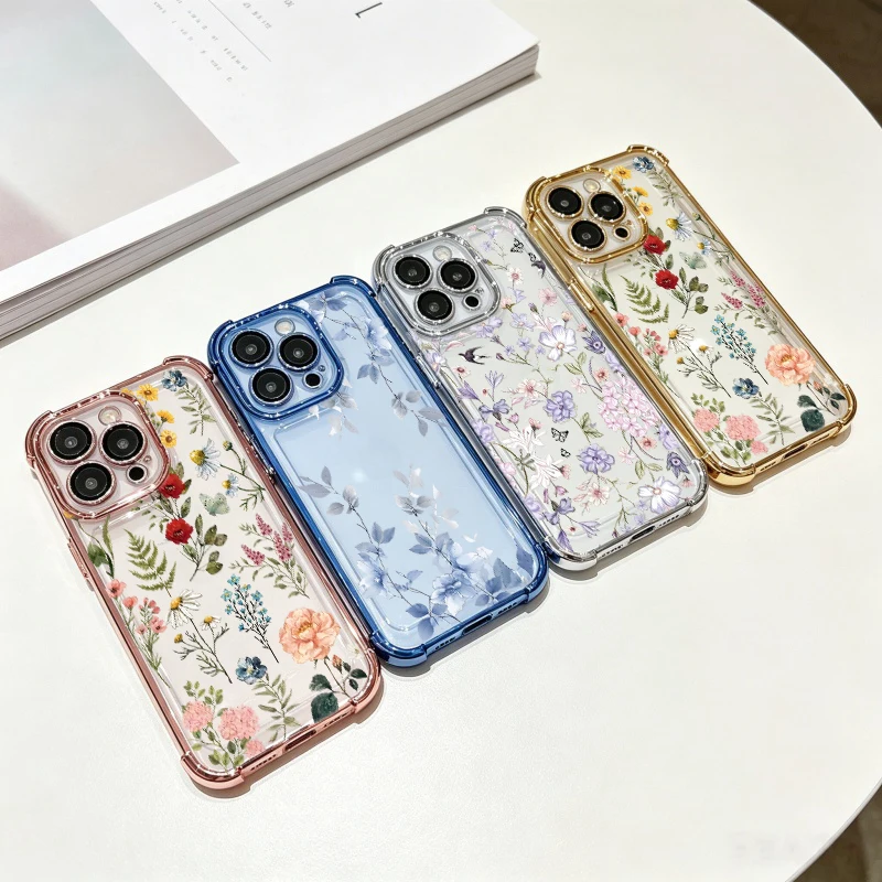 Floral Plating Shockproof Flower Phone Case - Cute New Design