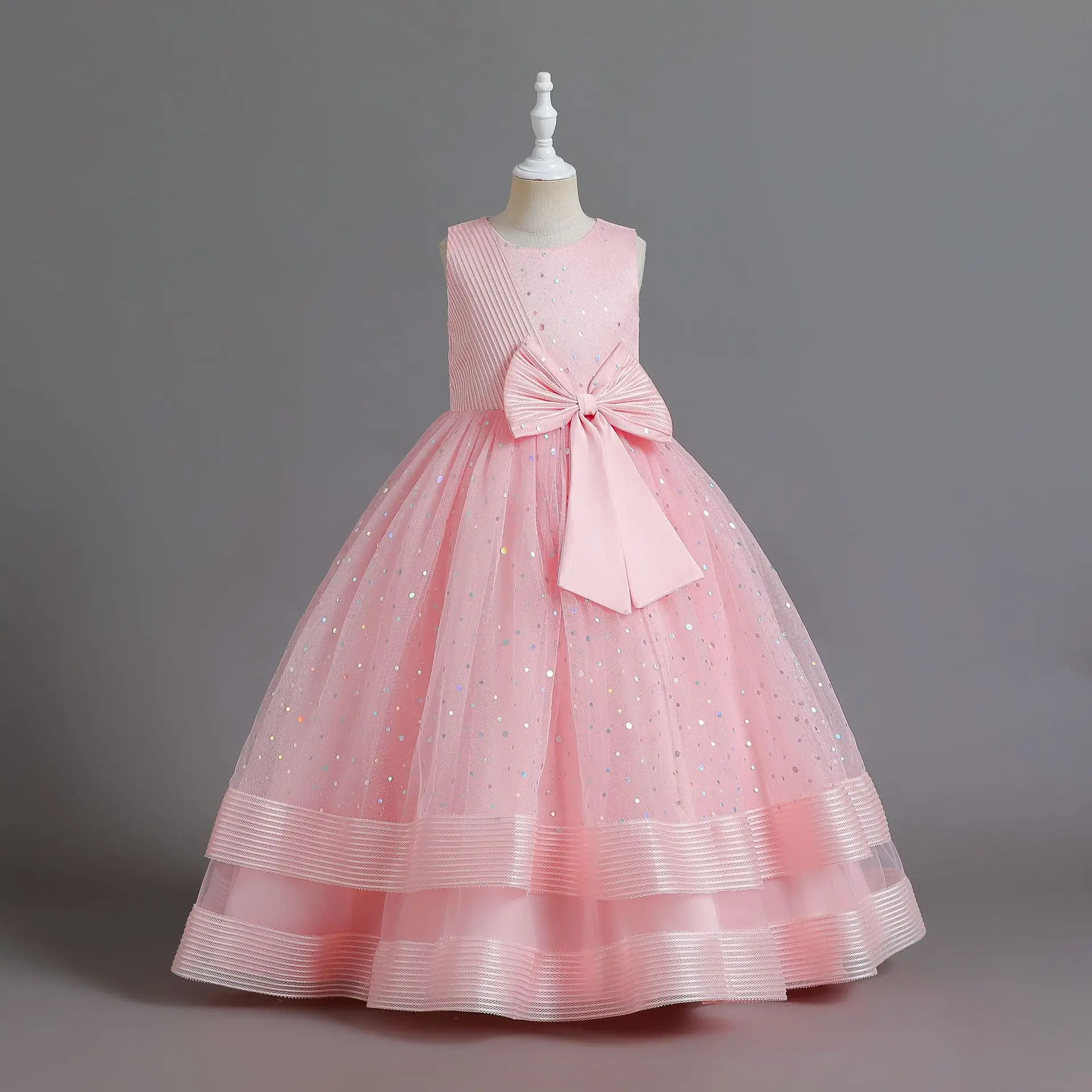Shiny Toddler Little Big Girls Star Appliqued Wedding Flower girl Birthday Party Pageant Formal Long Dress 6