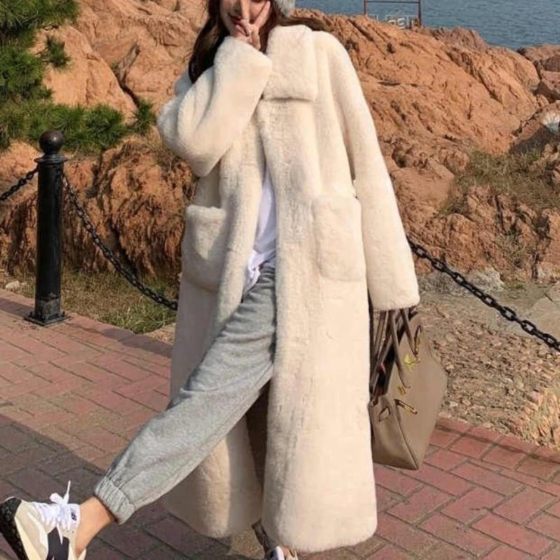 Mid-length Imitation Mink Fur Coat for Women, Thicken Warm Outcoat, Fashion Casual Parkas, Loose Warm,Version over the Knee, New