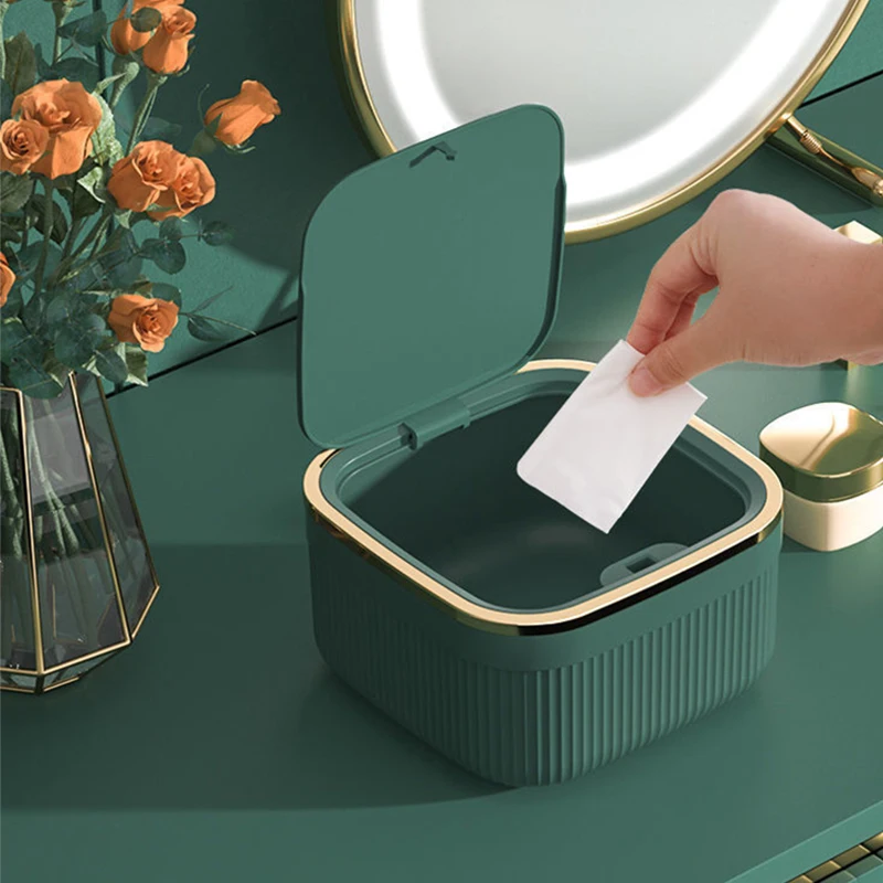 

Luxury Desktop White Trash Cans Pressing Type Square Car Garbage Can with Lid Plastics Small Trash Bin Kitchen Storage Baskets